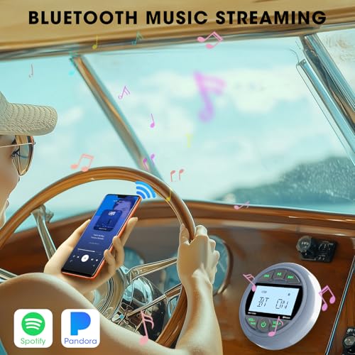 White Marine Bluetooth Boat Stereo Receiver Waterproof Gauge Radio System