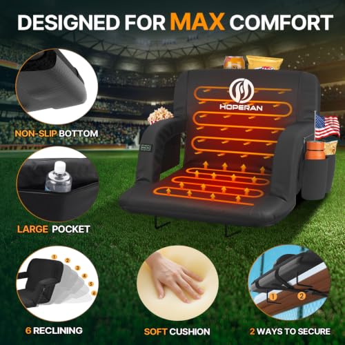 HOPERAN Black 21-Inch Heated Stadium Seat with Back Support & Dual Control