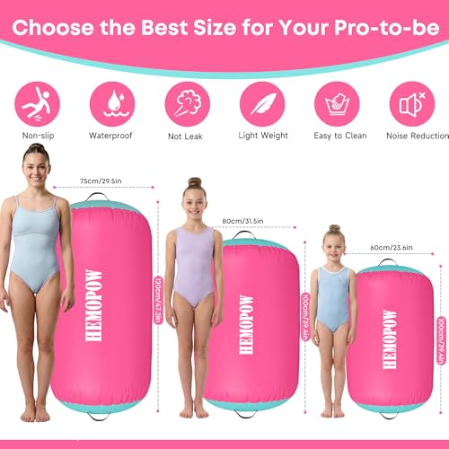 Pink & Green Inflatable Gymnastics Air Barrel Roller with Electric Pump - 3.3Ft Tumbling Back Handspring Trainer for Home & Cheerleading