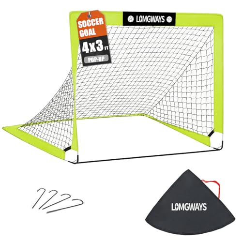 Kids Soccer Goal 4x3ft with Carry Bag - Yellow & Green Portable Practice Net