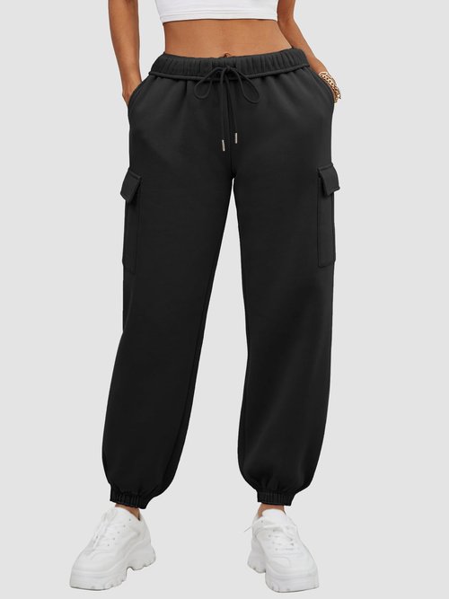 ATHMILE Womens Cargo Sweatpants Fleece High Waisted Joggers Pants Athletic Lounge Trousers with Pockets 2026 Black