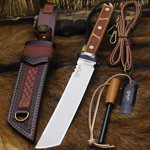 BA-KOR 7mm 9Cr18MoV Steel Fixed Blade Hunting Knife with Sandalwood Handle & Scabbard