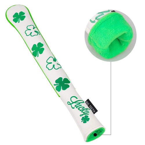 Golf Alignment Stick Covers Training Aid Case Holds 2 Sticks Lucky Clover Pattern (White)