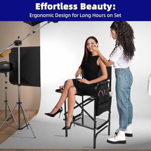 Zenicham 44.9 Inch Tall Folding Makeup Chair with Storage Bag, Black