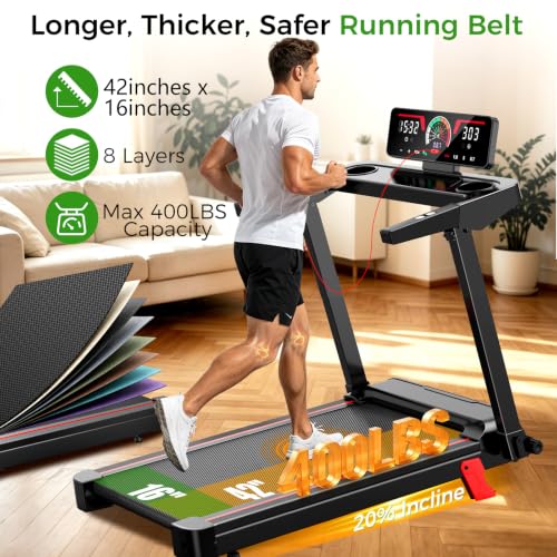 Foldable Walking Pad Treadmill with Handle Bar, Quiet 3.0HP Compact Home Exercise Machine