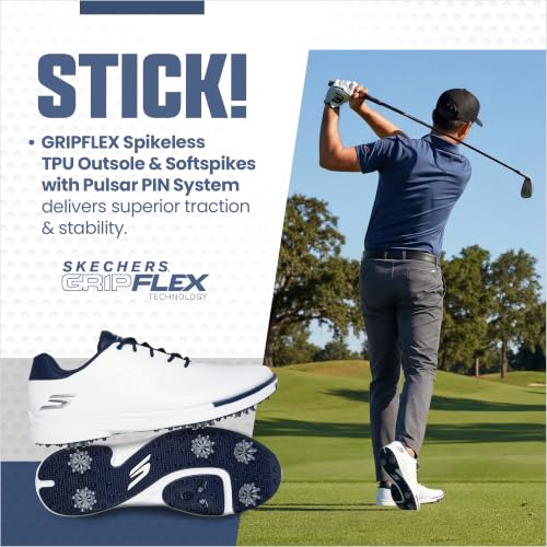 Waterproof Golf Shoes for Men - Skechers Tempo Spiked Golf Shoe White Navy 10