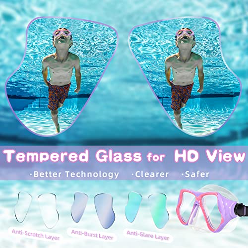 Kids Swim Goggles with Tempered Glass Lenses 180° View and Nose Cover - Purple (1pcs)