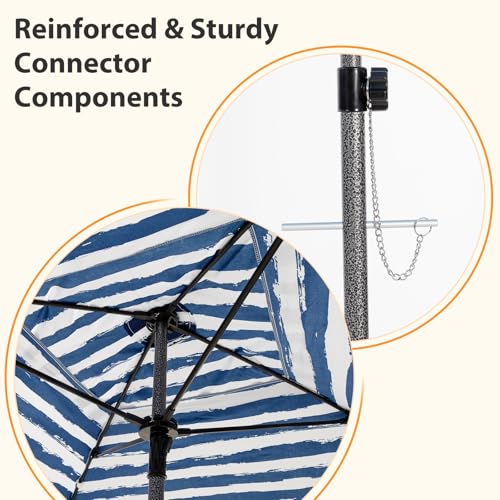 Dark Blue Stripes Beach Tent 6.5x6.5 ft Canopy Sun Shelter with Side Wall