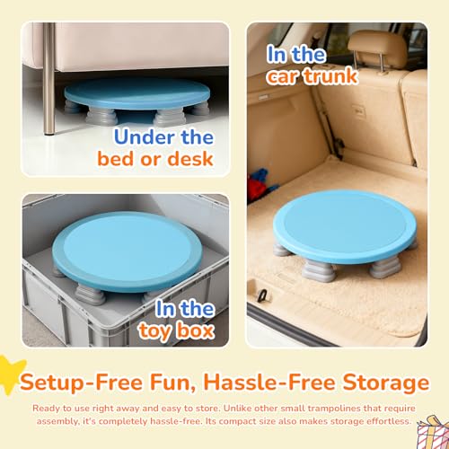 BABAMU Blue Mini Indoor Trampoline for Kids, Sensory & Recreational Jump Toy