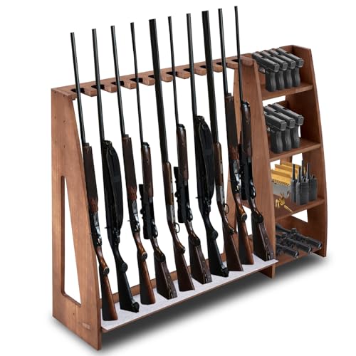 Walnut Wooden Toy Gun Rack with Holder - Indoor Floor Standing Storage
