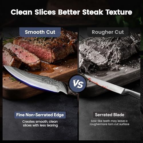 SYOKAMI Steak Knife Set of 6 - Portable Leather Roll & Sheaths, Non-Serrated Edges