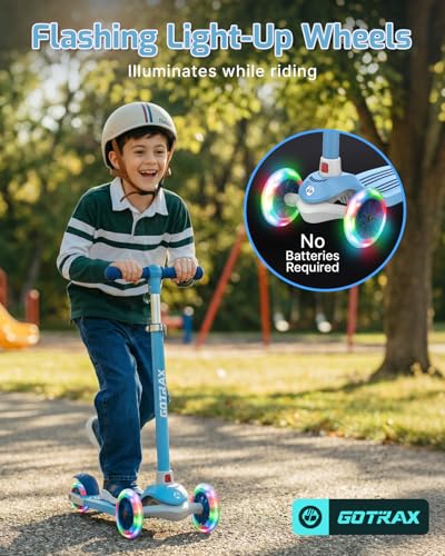 Kids Kick Scooter with LED Wheels for Boys & Girls, Pink, 3 Wheels, Light Pink