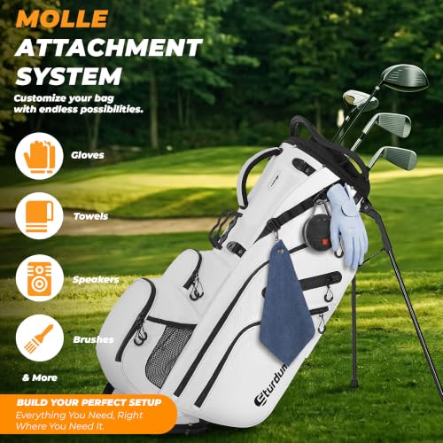 White 8-Way Golf Stand Bag with Selfie Phone Pocket and MOLLE System