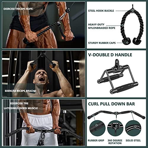WNOEY 29.52in Lat Pulldown Cable Attachments Set for Gym, Includes Curl Bar & Accessories
