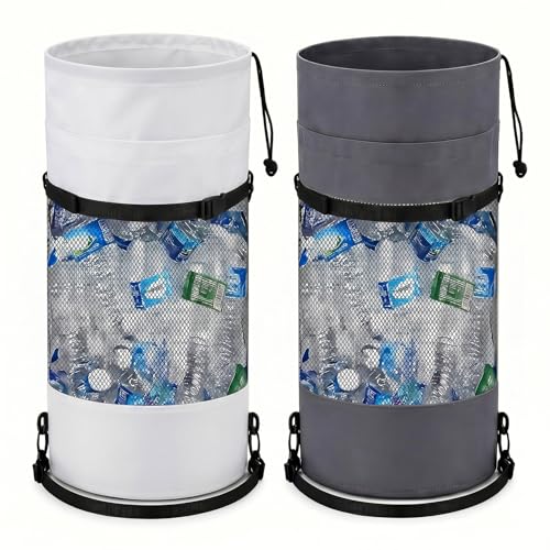 2 Pack Boat Mesh Trash Bags - White and Grey Portable Garbage Holders
