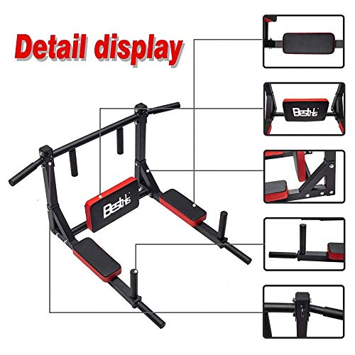 Wall Mount Pull Up Bar & Dip Station - Heavy Duty Steel Fitness Equipment, Supports 440 Lbs, Includes 2 Suspension Anchors - Variation of THIS Listing