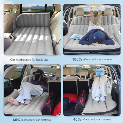 Ciremiv SUV Air Mattress Double-Sided Flocked Car Bed with Pump & Pillow - Black & Grey