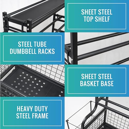 Heavy Duty Dumbbell Rack for Home Gym - Adjustable Weight Storage with Wheels