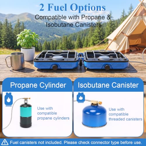 Uniflasy Blue 2-Burner Camping Stove Set with Carry Bag & Wind Guards - Portable Outdoor Cooker 22.9x9.1x2.4 inches