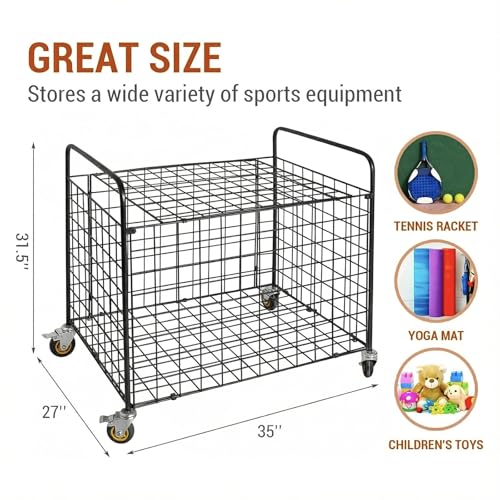 MyGift Black Multi Sports Ball Storage Cart with Jumbo Industrial Wheels