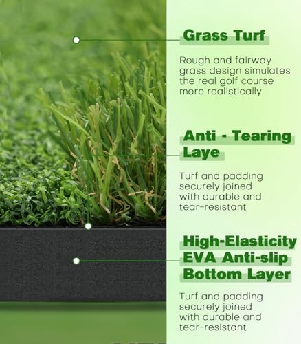 Ywitio 5' x 4' Premium Dual-Turf Golf Hitting Mat with Thickened Base, Indoor & Outdoor Practice