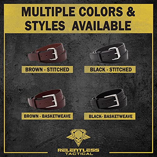 Relentless Tactical Black Stitched 36 Pant Size 40 Belt - No Sag Leather Gun Belt for Concealed Carry and Holsters