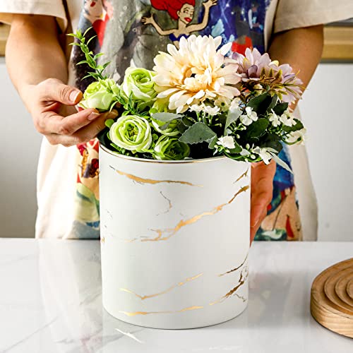 7.2-Inch Marble Utensil Holder - Large White & Gold Kitchen Organizer