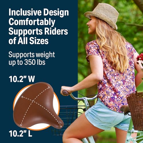 Wide Cruiser Bicycle Saddle with Memory Foam - Faux Leather Vintage Brown