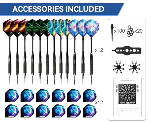 WIN.MAX Black Electronic Dart Board with Cabinet Set, 8-Player Color Light & Auto Scoring