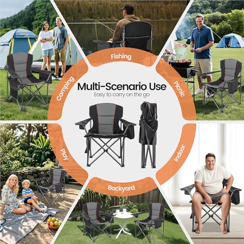 WEIDIORME 2-Pack Heavy Duty Oversized Camping Chairs 400lbs with Lumbar Support Black
