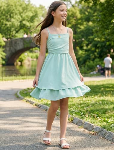Girls 12 Years Mint Green Ruffled Formal Dress for Party & Dance - EXARUS