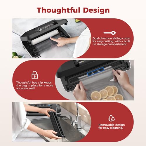 ROUUO Black 230W Vacuum Sealer Machine with 95KPa & Built-in Cutter