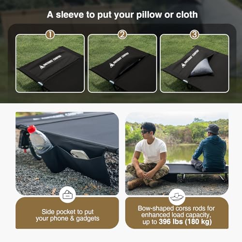 Ultralight Camping Cot with Support Up to 400lbs - Black