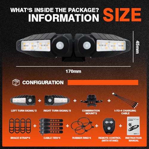 4-in-1 Bike Tail Light with Projection Turn Signals, Remote Control, Waterproof, 150 Lumen