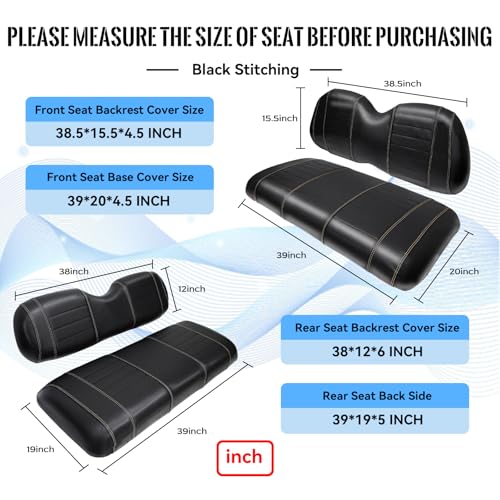 Black Golf Cart Seat Covers for Club Car Precedent Front and Rear - Waterproof Leather