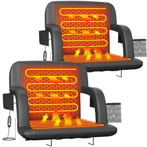 Heated Stadium Seats for Bleachers 2-Pack - 25 Inch Wide USB Heating, Black Variation