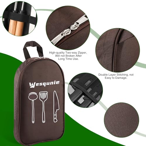 Camping Utensils Set - 30-Piece Silicone & Stainless Steel Kitchen Tools, Brown Pro Variation