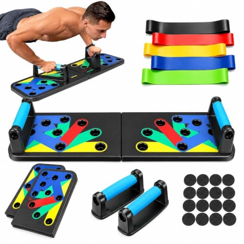 Foldable Push Up Board with Resistance Bands for Home Workout