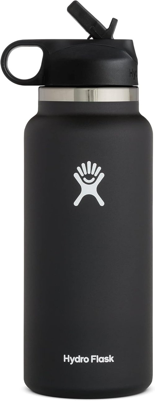 Hydro Flask 32 oz Wide Mouth Water Bottle - Black Straw Lid for Easy Hydration