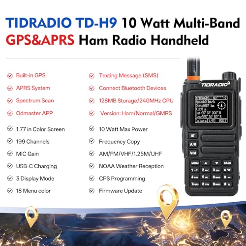 10W Multi-Band Ham Radio with GPS APRS Bluetooth Handheld Antenna - Black