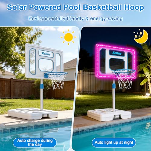 Chowell Solar Pool Basketball Hoop with LED Lights, Adjustable Height & Rustproof Backboard