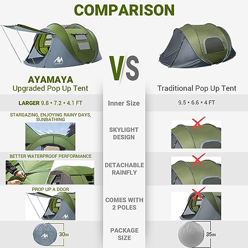 Green 4 Person Waterproof Pop Up Tent with Vestibule for Camping