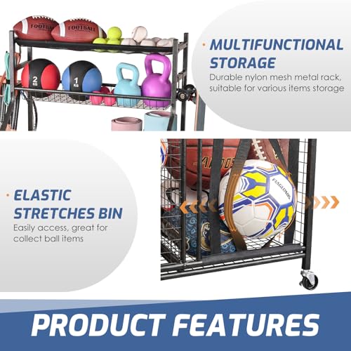 PLKOW Garage Sports Equipment Storage Organizer - Black, 36.2 x 16.5 x 44.3 Inches
