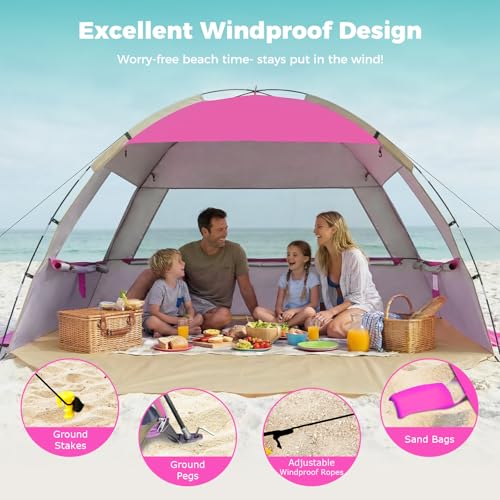 Venustas Pink Beach Tent Sun Shelter for 6 Persons UPF 50+ UV Protection Lightweight & Easy Setup