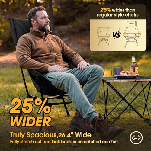 MOON LENCE Black Oversized High Back Camping Chair, Height Adjustable Folding Seat for Adults, 400 lbs Capacity