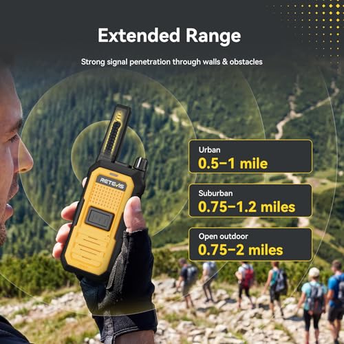 2 Pack Waterproof Walkie Talkies with Earpieces IP67 Two-Way Radios for Jobsite