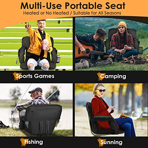 YUELOM Black Heated Stadium Seat with Back Support, 23" Foldable Bleacher Cushion