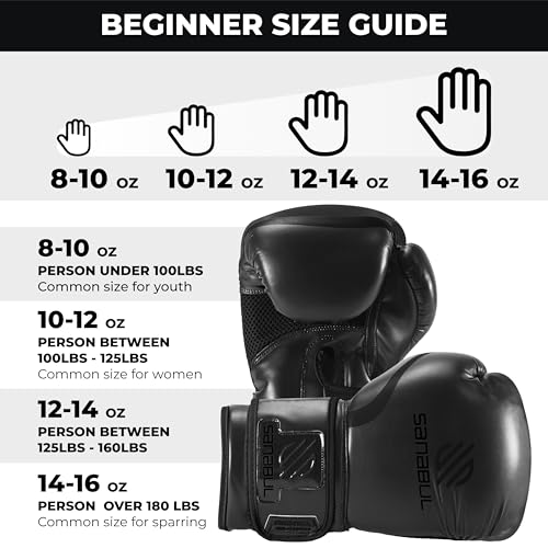 Sanabul Essential Gel Boxing Gloves - All Black, 10 oz, MMA Kickboxing