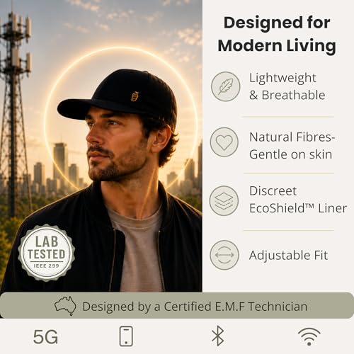 Golden Kocoon E.M.F Cap Hat Black - Bamboo Faraday Fabric Liner for Cell Towers, Bluetooth & WiFi