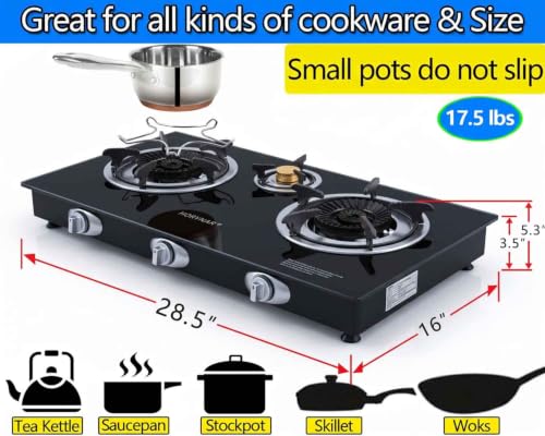 3 Burner Propane Gas Stove with Auto Ignition, 34,500 BTU Outdoor Camping Stove